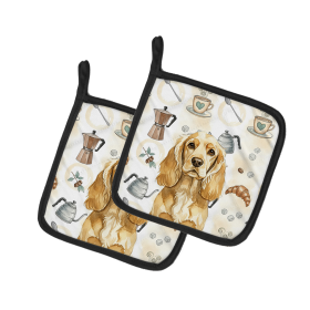 Buff Cocker Spaniel Coffee Bar Pair of Pot Holders