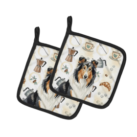 Tricolor Collie Coffee Bar Pair of Pot Holders