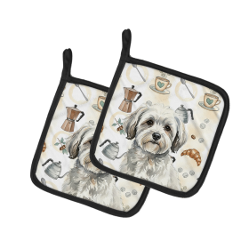 White with Gray Coton de Tulear Coffee Bar Pair of Pot Holders