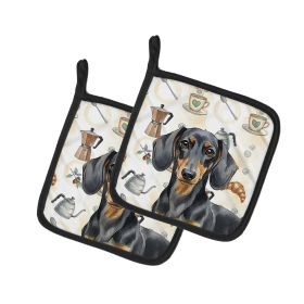 Black and Tan Dachshund Coffee Bar Pair of Pot Holders