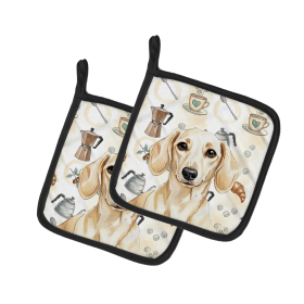 Cream Dachshund Coffee Bar Pair of Pot Holders