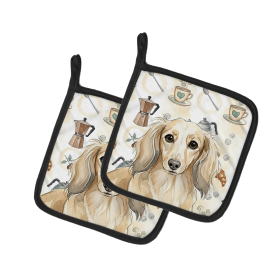 Longhaired Cream Dachshund Coffee Bar Pair of Pot Holders