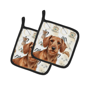 Wirehaired Red Dachshund Coffee Bar Pair of Pot Holders