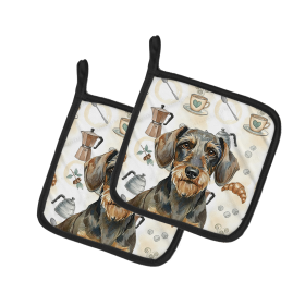 Wirehaired Wild Boar Dachshund Coffee Bar Pair of Pot Holders