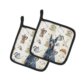 Blue Doberman Pinscher Coffee Bar Pair of Pot Holders