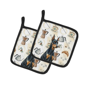 Doberman Pinscher Coffee Bar Pair of Pot Holders