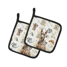 Fawn Doberman Pinscher Coffee Bar Pair of Pot Holders