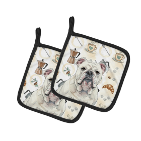 White English Bulldog Coffee Bar Pair of Pot Holders