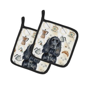 Black English Cocker Spaniel Coffee Bar Pair of Pot Holders