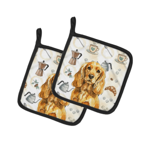 Golden English Cocker Spaniel Coffee Bar Pair of Pot Holders