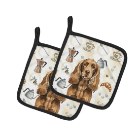 Liver English Cocker Spaniel Coffee Bar Pair of Pot Holders