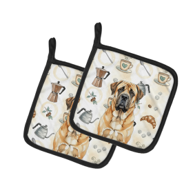 Apricot English Mastiff Coffee Bar Pair of Pot Holders
