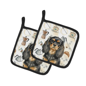 Black and Tan English Toy Spaniel Coffee Bar Pair of Pot Holders