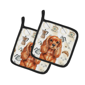 Ruby English Toy Spaniel Coffee Bar Pair of Pot Holders