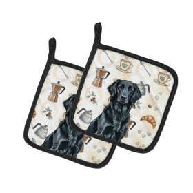 Black Flat-Coated Retriever Coffee Bar Pair of Pot Holders
