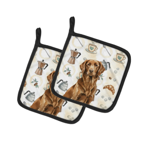 Liver Flat-Coated Retriever Coffee Bar Pair of Pot Holders