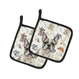 Pied French Bulldog Coffee Bar Pair of Pot Holders