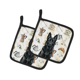 Black German Shepherd Coffee Bar Pair of Pot Holders