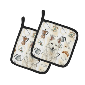 White German Shepherd Coffee Bar Pair of Pot Holders