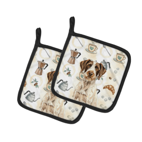 Liver and White German Wirehaired Pointer Coffee Bar Pair of Pot Holders