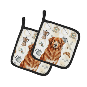 Reddish Brown Great Pyrenees Coffee Bar Pair of Pot Holders
