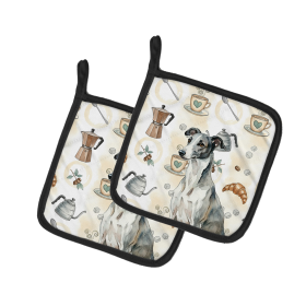 Black and White Greyhound Coffee Bar Pair of Pot Holders