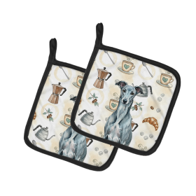 Blue Brindle Greyhound Coffee Bar Pair of Pot Holders