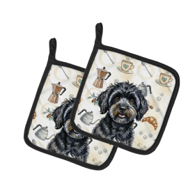 Black Havanese Coffee Bar Pair of Pot Holders