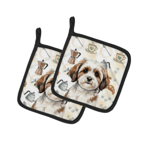 Parti-color Havanese Coffee Bar Pair of Pot Holders