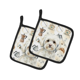 White Havanese Coffee Bar Pair of Pot Holders