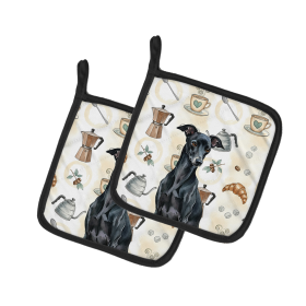 Black Italian Greyhound Coffee Bar Pair of Pot Holders