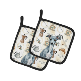 Blue Italian Greyhound Coffee Bar Pair of Pot Holders