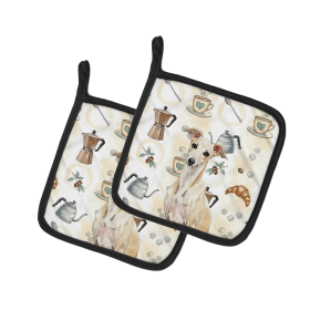 Cream Italian Greyhound Coffee Bar Pair of Pot Holders