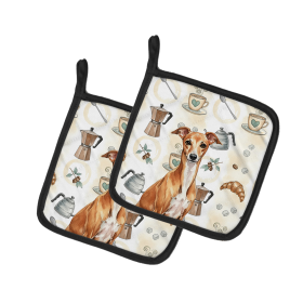 Red Italian Greyhound Coffee Bar Pair of Pot Holders