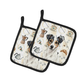 White and Black Jack Russell Terrier Coffee Bar Pair of Pot Holders