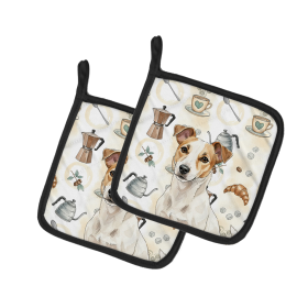 White and Tan Jack Russell Terrier Coffee Bar Pair of Pot Holders
