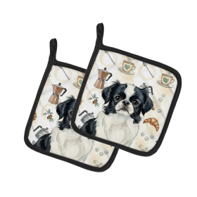 Black and White Japanese Chin Coffee Bar Pair of Pot Holders