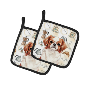 Red and White Japanese Chin Coffee Bar Pair of Pot Holders