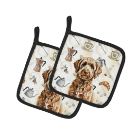 Chocolate Labradoodle Coffee Bar Pair of Pot Holders