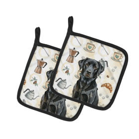 Black Labrador Retriever Coffee Bar Pair of Pot Holders