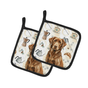 Chocolate Labrador Retriever Coffee Bar Pair of Pot Holders