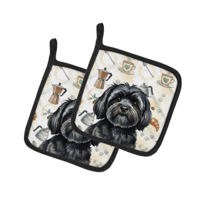 Black Lhasa Apso Coffee Bar Pair of Pot Holders