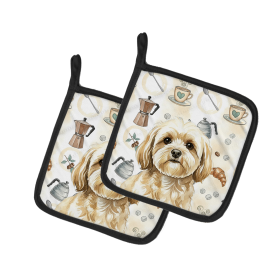 Cream Lhasa Apso Coffee Bar Pair of Pot Holders