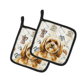 Gold Lhasa Apso Coffee Bar Pair of Pot Holders