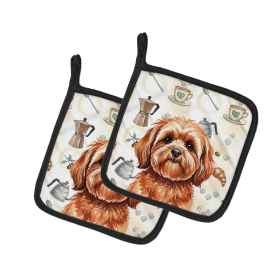 Red Lhasa Apso Coffee Bar Pair of Pot Holders