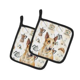 Miniature Bull Terrier Coffee Bar Pair of Pot Holders