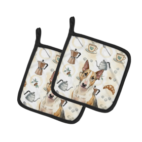 Tricolor Miniature Bull Terrier Coffee Bar Pair of Pot Holders