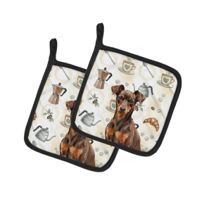 Chocolate and Rust Miniature Pinscher Min Pin Coffee Bar Pair of Pot Holders