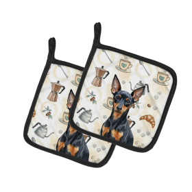 Black and Tan Miniature Pinscher Coffee Bar Pair of Pot Holders