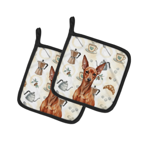 Red Miniature Pinscher Min Pin Coffee Bar Pair of Pot Holders